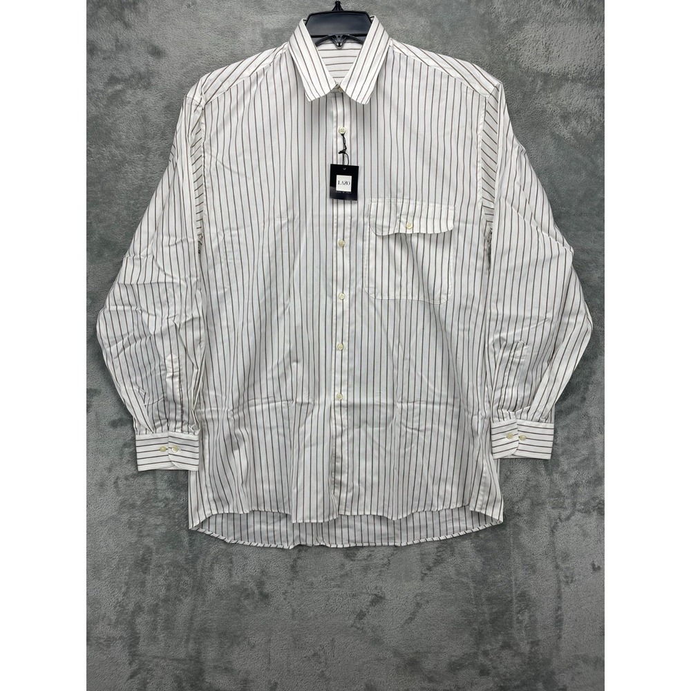 NWT Lazo Men's Shirt 16/41 White Striped Cotton Long Sleeve Button Up Italy‎